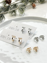 Load image into Gallery viewer, The Bow Huggie Hoops (also in silver)