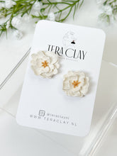 Load image into Gallery viewer, The Speckled White Statement Flower Studs