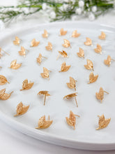 Load image into Gallery viewer, 18K Gold Plated Dual Leaf Stud Post with Stainless Steel Ear Pins and Vertical Loop