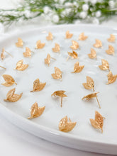Load image into Gallery viewer, 18K Gold Plated Dual Leaf Stud Post with Stainless Steel Ear Pins and Vertical Loop