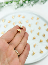 Load image into Gallery viewer, 18K Gold Plated Dual Leaf Stud Post with Stainless Steel Ear Pins and Vertical Loop
