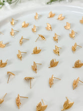 Load image into Gallery viewer, 18K Gold Plated Dual Leaf Stud Post with Stainless Steel Ear Pins and Vertical Loop
