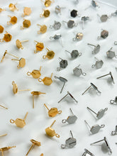 Load image into Gallery viewer, 18K Real Gold/Rhodium Plated Hexagon with 316 Stainless Steel Ear Pins