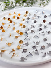 Load image into Gallery viewer, 18K Real Gold/Rhodium Plated Hexagon with 316 Stainless Steel Ear Pins