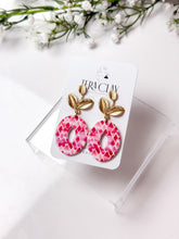 Load image into Gallery viewer, The Leafy Pink Chevron Dangles (also in silver)
