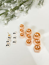 Load image into Gallery viewer, Skulls Triple Dangle Halloween 2025 Polymer Clay Cutter
