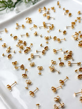 Load image into Gallery viewer, High Quality 18K Shiny Gold Plated Brass Earring Flat Stud Posts with Butterfly Backings 30pcs/bag