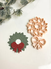 Load image into Gallery viewer, Wreath & Bow Set Christmas Tree Ornament Detailed Polymer Clay Cutter | Christmas Cutters