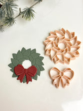 Load image into Gallery viewer, Wreath & Bow Set Christmas Tree Ornament Detailed Polymer Clay Cutter | Christmas Cutters