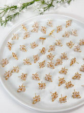 Load image into Gallery viewer, 18K Gold Plated Cubic Zirconia Flower Stud Post with Stainless Steel Ear Pins and Horizontal Loop