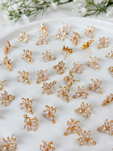 Load image into Gallery viewer, 18K Gold Plated Cubic Zirconia Flower Stud Post with Stainless Steel Ear Pins and Horizontal Loop