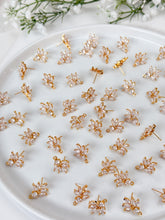 Load image into Gallery viewer, 18K Gold Plated Cubic Zirconia Flower Stud Post with Stainless Steel Ear Pins and Horizontal Loop