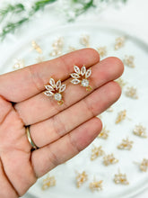 Load image into Gallery viewer, 18K Gold Plated Cubic Zirconia Flower Stud Post with Stainless Steel Ear Pins and Horizontal Loop