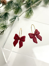Load image into Gallery viewer, The Deep Red Bow Hoops (also in silver)
