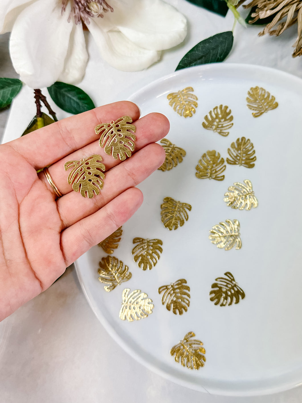 Monstera Leaf Raw Textured Brass Pendant