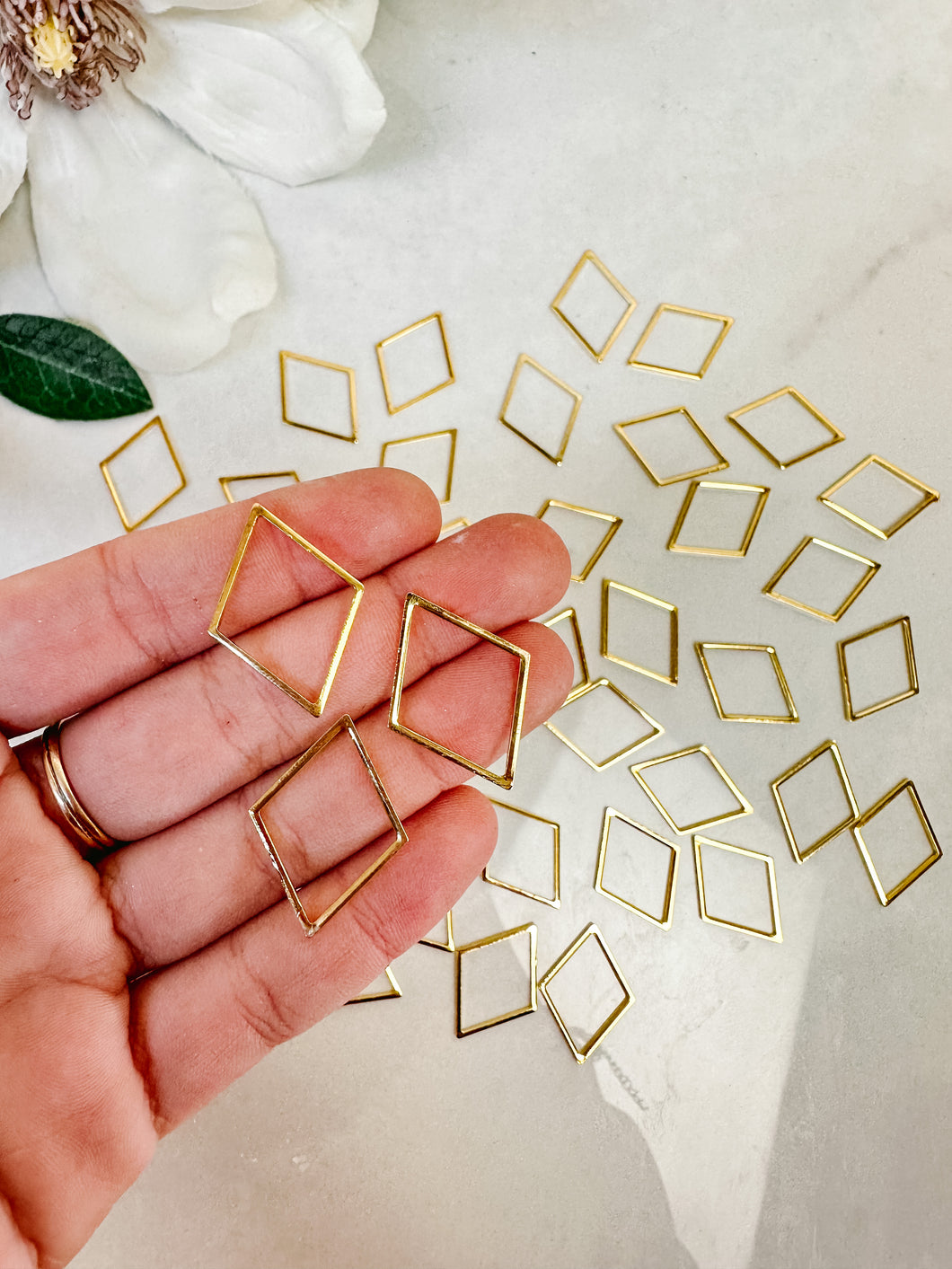 24k Shiny Gold Plated Rhombus Brass Charms