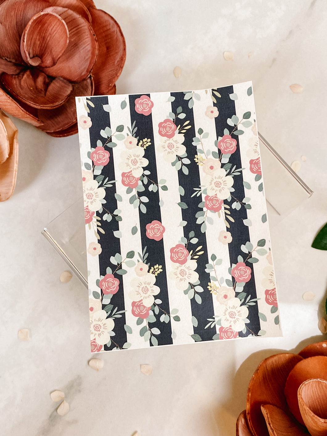 Transfer Paper 027 Black & White Florals | Floral Image Water Transfer