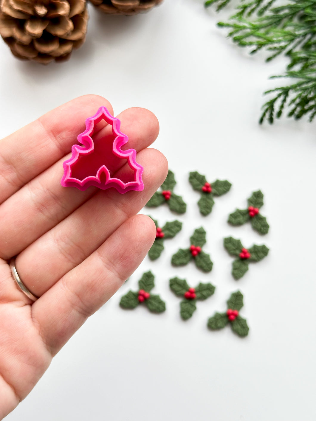 Triple Holly Leaf Polymer Clay Christmas Cutter