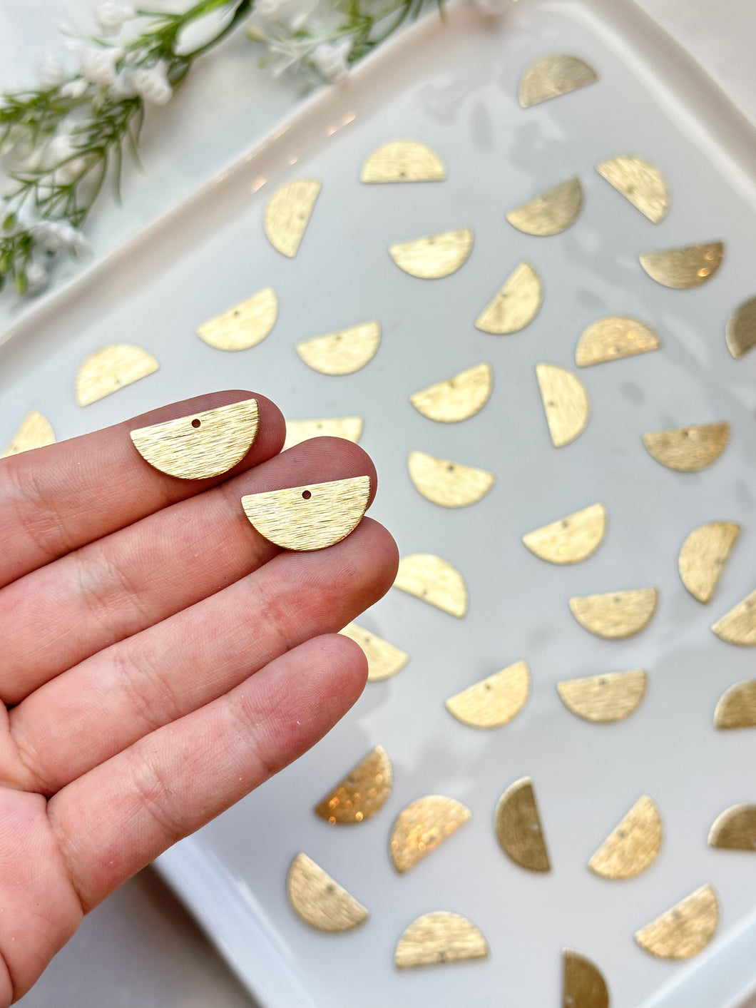 Textured Raw Brass Semicircle Pendant with One Hole