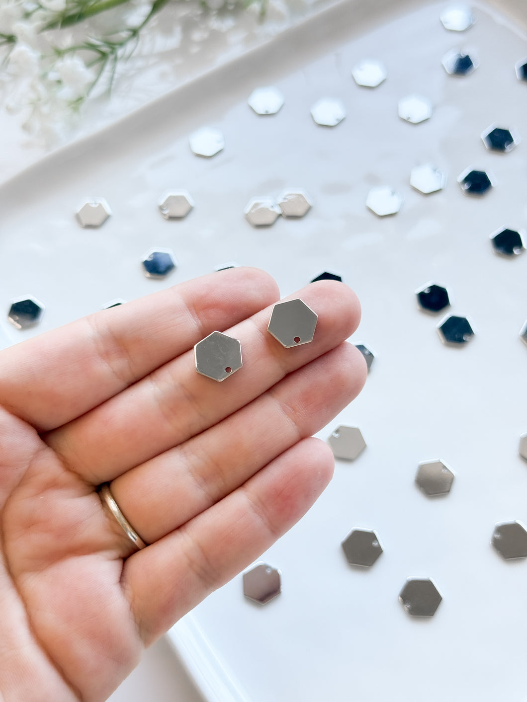 Real Platinum Plated Brass Hexagon Charms with One Holes
