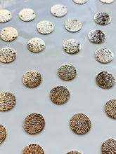 Load image into Gallery viewer, 18K Gold Plated Textured Circle Connector with Two Holes
