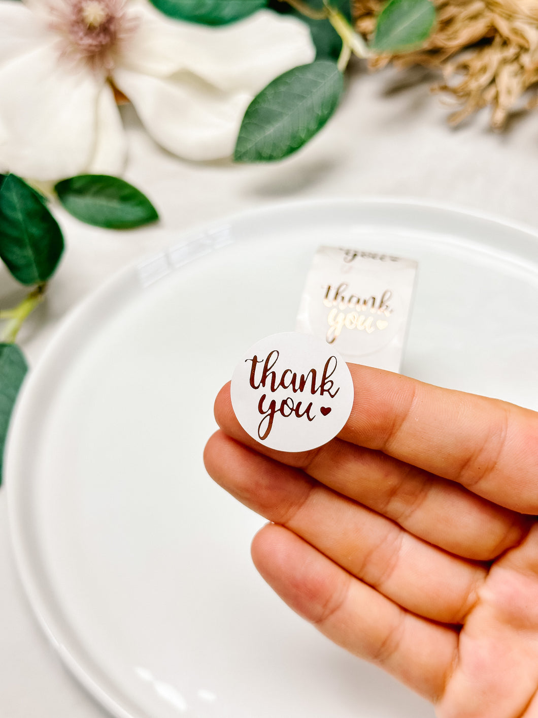Roll of 500pcs “Thank You” Packing Stickers in Rose Gold