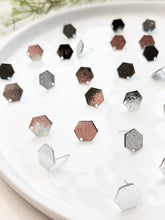 Load image into Gallery viewer, White Gold Plated Textured Hexagon Posts with 316 Surgical Stainless Steel Posts
