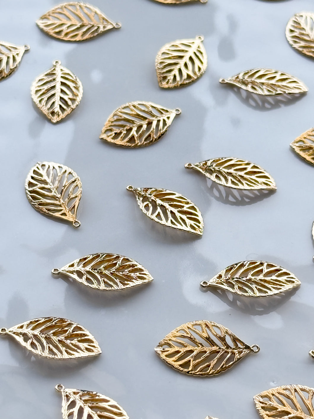 18K Gold Plated Organic Leaf Pendant with One Hole