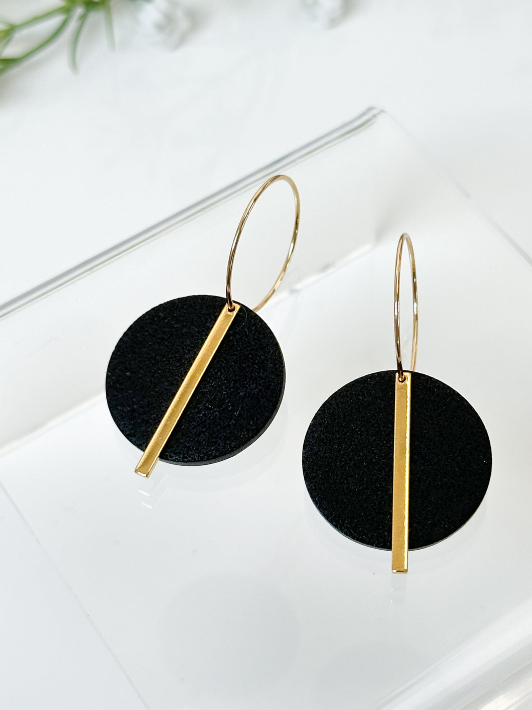 The Textured Round Hoops in Black (also in silver)