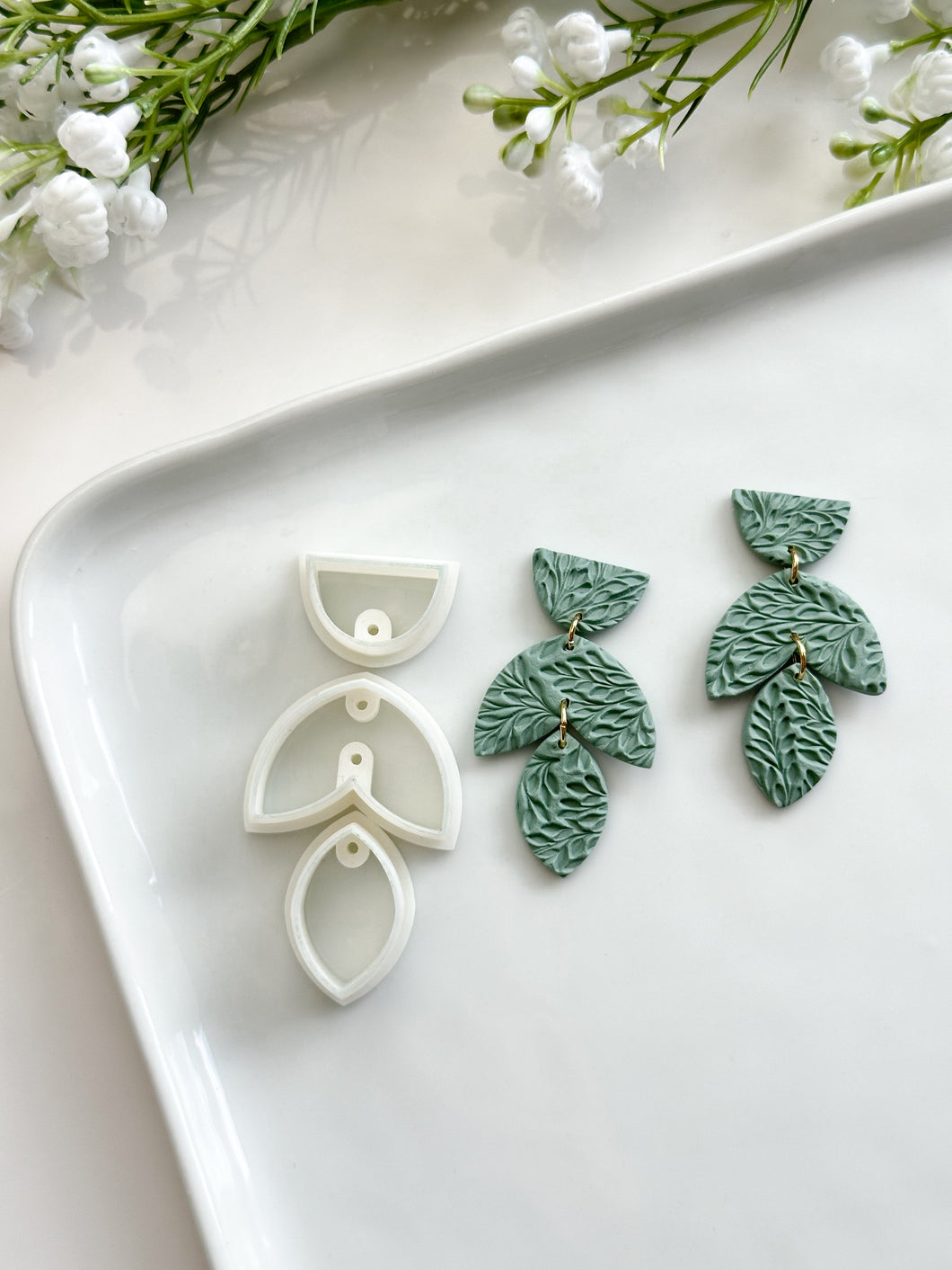 Triple Leafy Dangle with Drill Guides Polymer Clay Cutter Set
