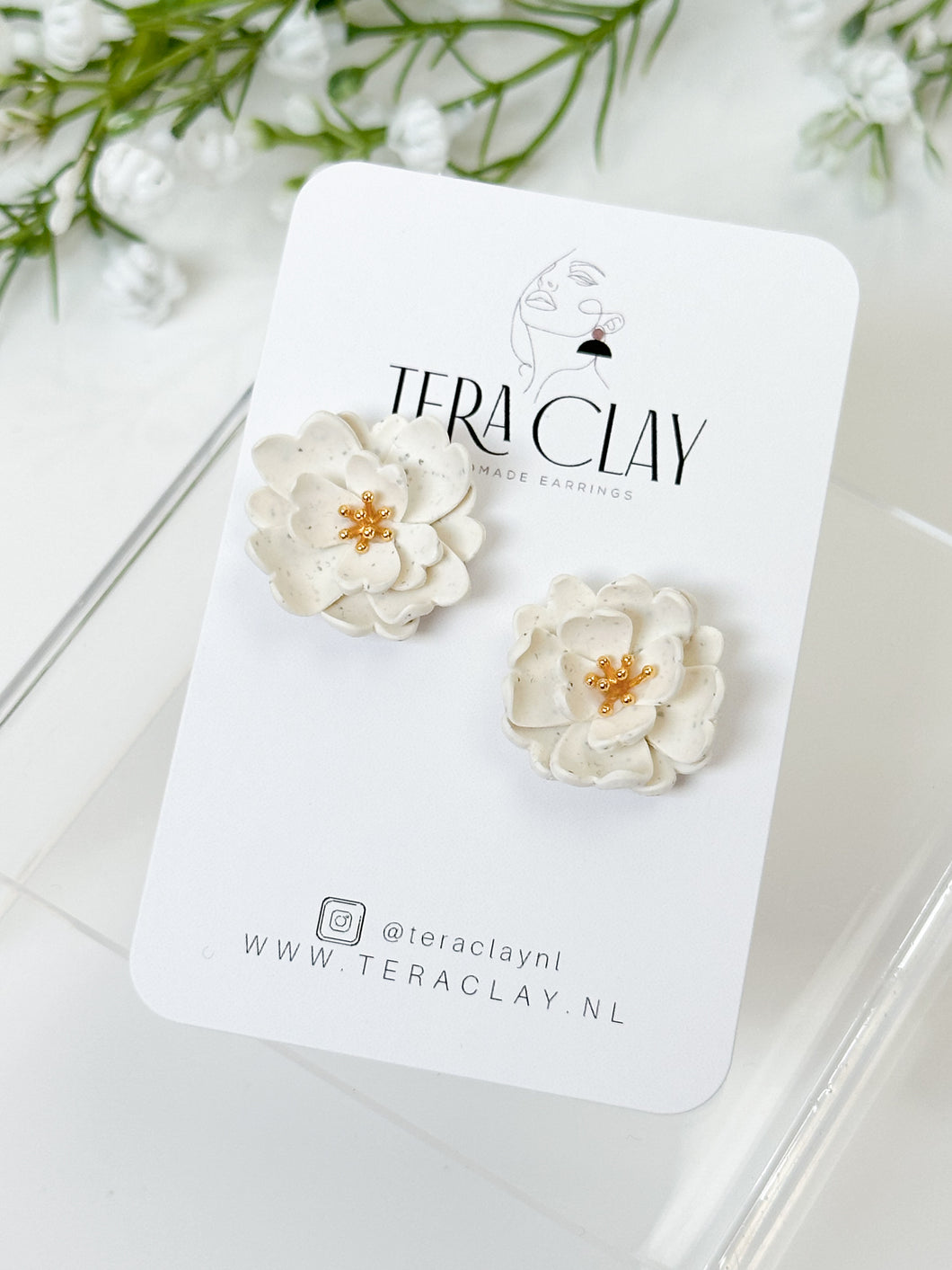 The Speckled White Statement Flower Studs