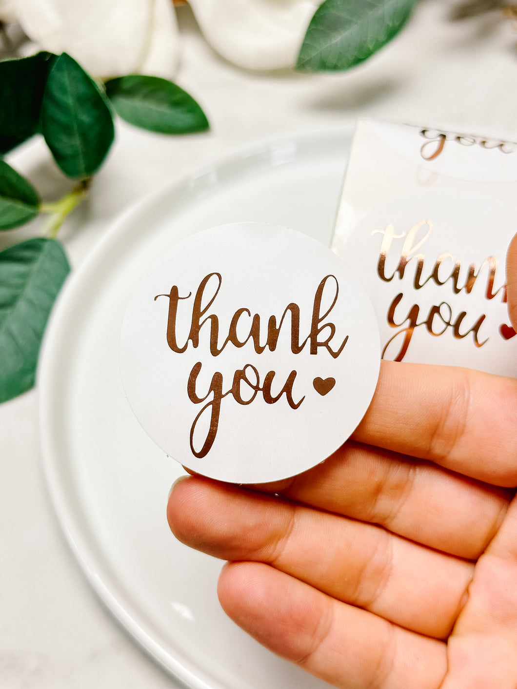 Roll of 500pcs “Thank You” Packing Stickers in Rose Gold