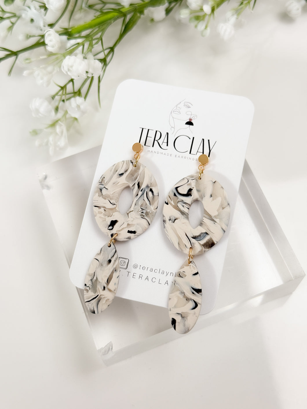 The Beige Marble Oval Dangles (also in silver)