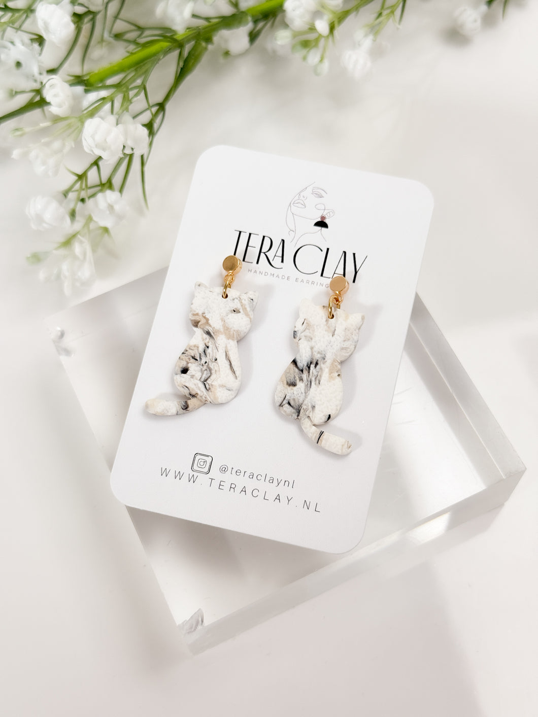 The Marble Cat Dangles (also in silver)