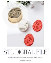 Load image into Gallery viewer, -STL Digital File- Easter Egg with Hearts Polymer Clay Cutter PCC1818
