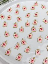 Load image into Gallery viewer, 18K Gold Plated Colourful Heart Stamp Enamel Charm
