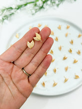 Load image into Gallery viewer, 18K Gold Plated Dual Leaf Stud Post with Stainless Steel Ear Pins and Vertical Loop
