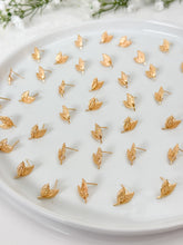 Load image into Gallery viewer, 18K Gold Plated Dual Leaf Stud Post with Stainless Steel Ear Pins and Vertical Loop
