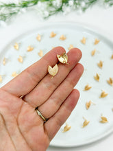 Load image into Gallery viewer, 18K Gold Plated Dual Leaf Stud Post with Stainless Steel Ear Pins and Vertical Loop
