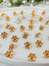 Load image into Gallery viewer, 18K Gold Plated Blooming Flower Stud Post with Vertical Loop
