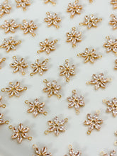 Load image into Gallery viewer, 18K Real Gold Plated Cubic Zirconia Flower Connector with Two Holes
