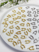 Load image into Gallery viewer, 18K Gold/Platinum Plated Leverback Huggie Hoops with Vertical Loop
