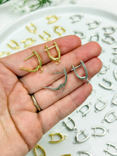 Load image into Gallery viewer, 18K Gold/Platinum Plated Leverback Huggie Hoops with Vertical Loop
