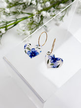Load image into Gallery viewer, The Blue Flower Heart Hoops (also in silver)
