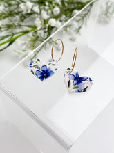 Load image into Gallery viewer, The Blue Flower Heart Hoops (also in silver)
