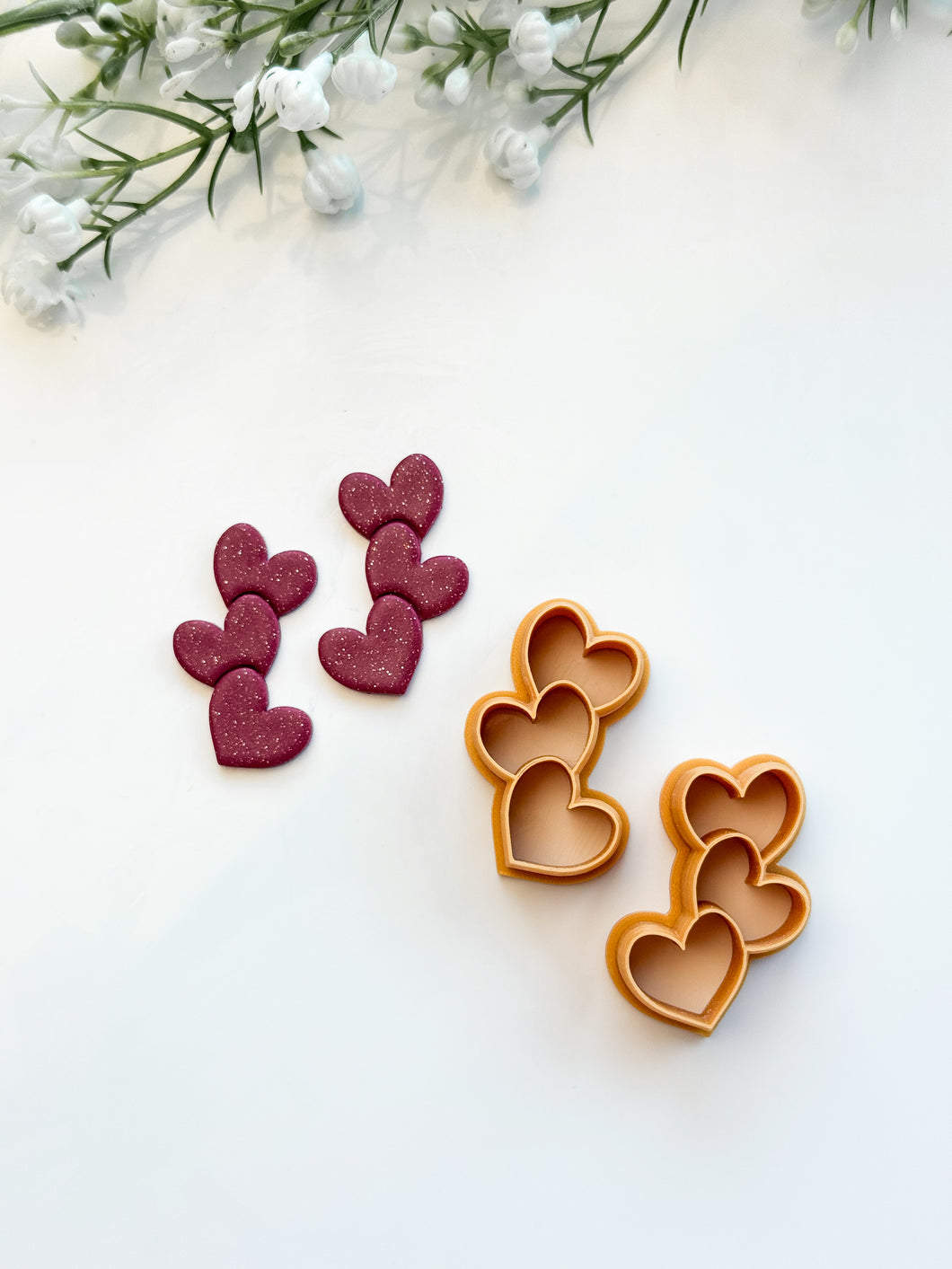 Triple Hanging Hearts Polymer Clay Cutter