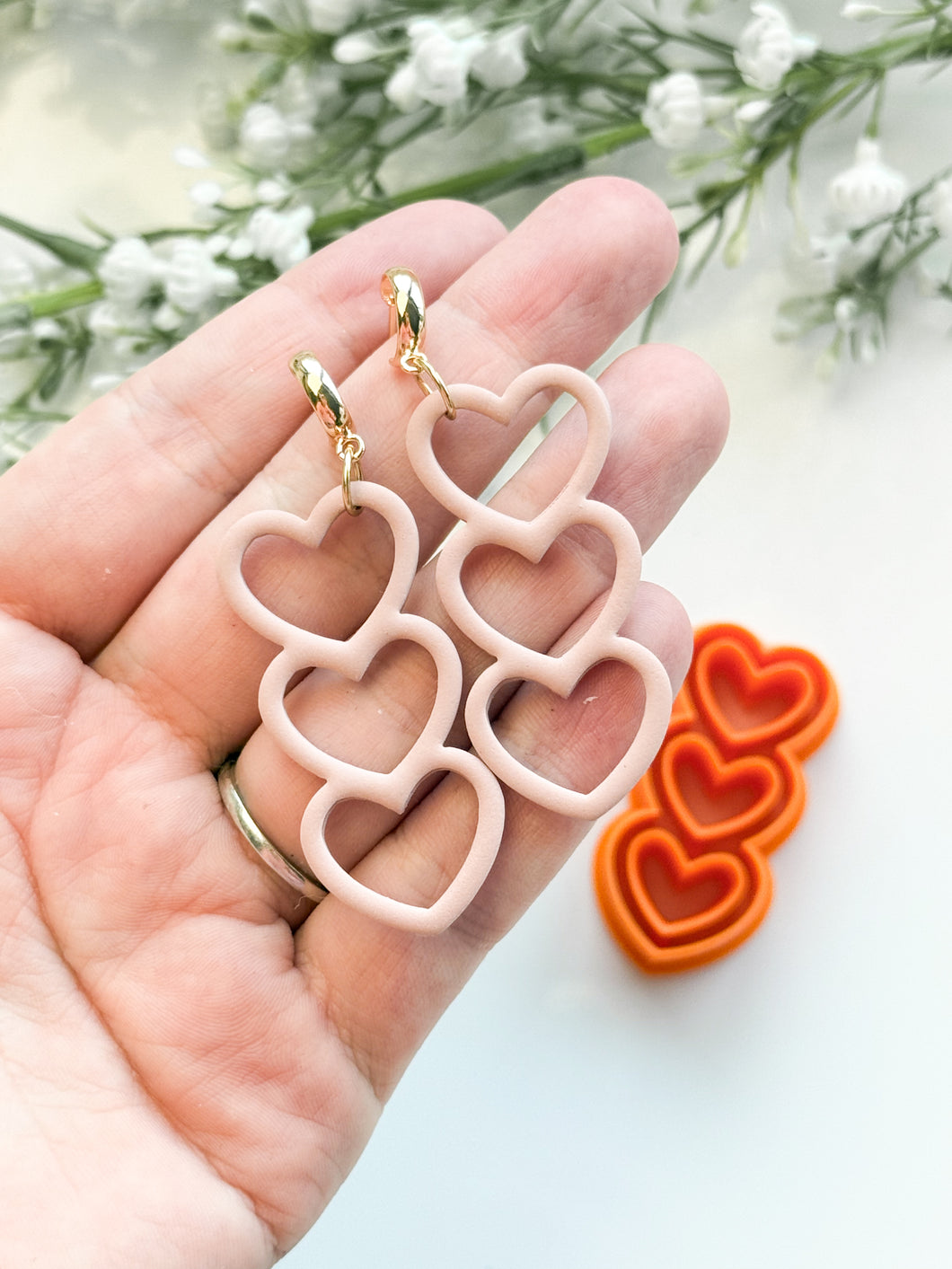 Triple Skinny Heart Polymer Clay Cutter