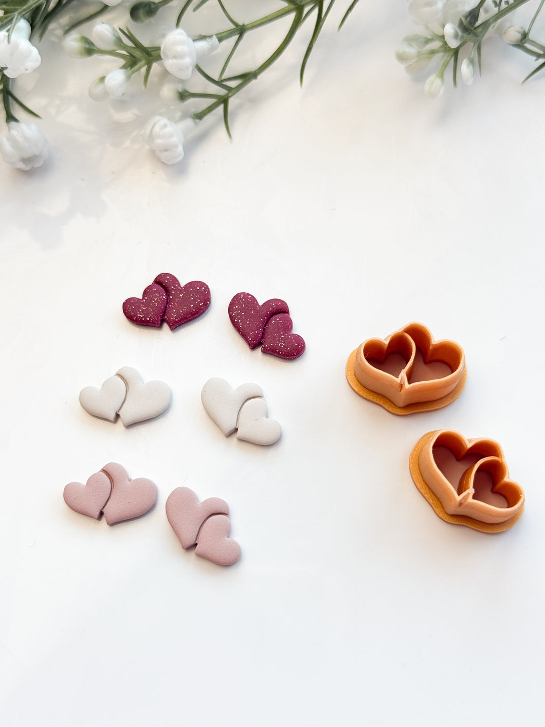 Double Heart Stud Mirrored Set Polymer Clay Cutters