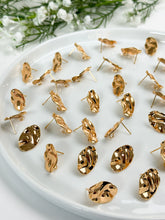 Load image into Gallery viewer, 18K Real Gold Plated Wavy Oval Posts with 316 Surgical Stainless Steel Posts
