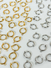 Load image into Gallery viewer, 18K Gold/Platinum Plated Clip-On Huggie Hoop Earrings with Vertical Loop
